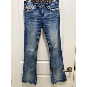 Rock Revival Leyah Bootcut Jeans Womens 29 Medium Wash Embellished Fleur De Lis